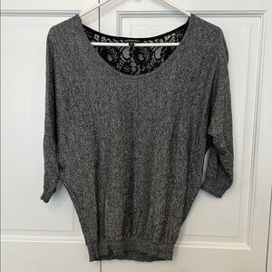 Express Gray Knit Top with Lace Detail